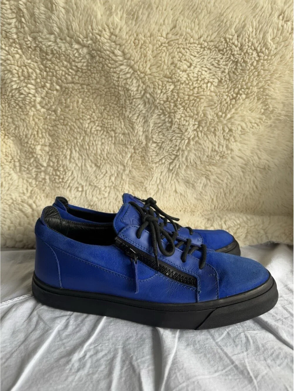 Giuseppe Zanotti Blue Leather Frankie Low Top Sneakers Size 43.5